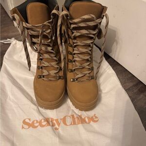 See By Chloe Tan Combat Boots (Never worn)